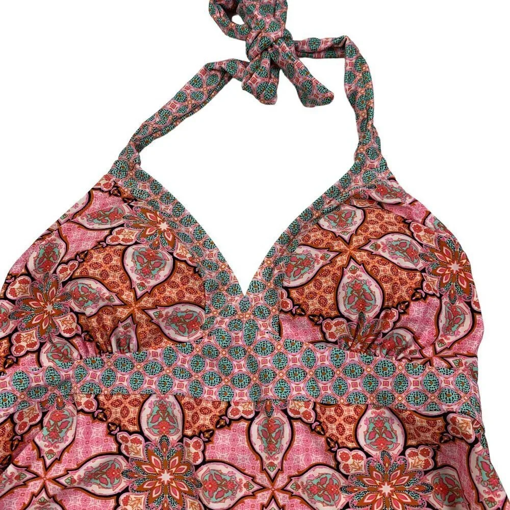 Beach Bump by Motherhood Maternity Boho Print Halter Tankini Top Women's Size M